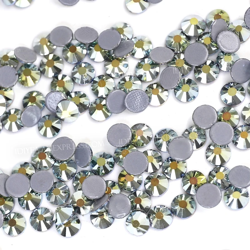 Pretty Sky Blue Light Gold hot fix rhinestones flat back crystal strass glass stone to diy diamond on fabric garment bag glitter