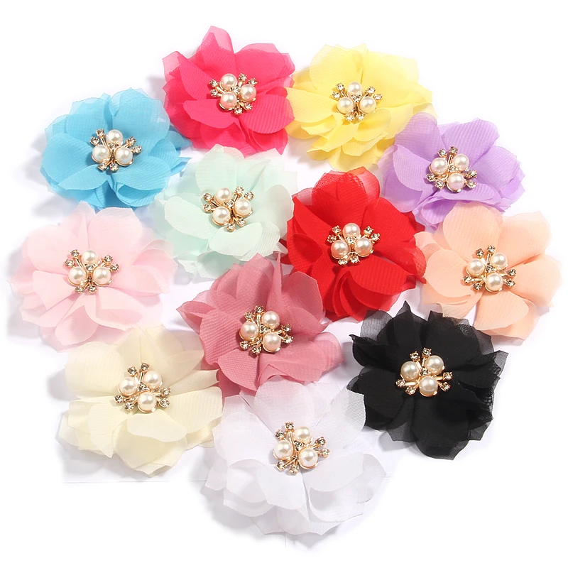 

200Pcs 6cm 2.35" Chiffon Fabric Flowers For Baby Girls Hair Accessories Flower Boutique For Women Headbands Headwear