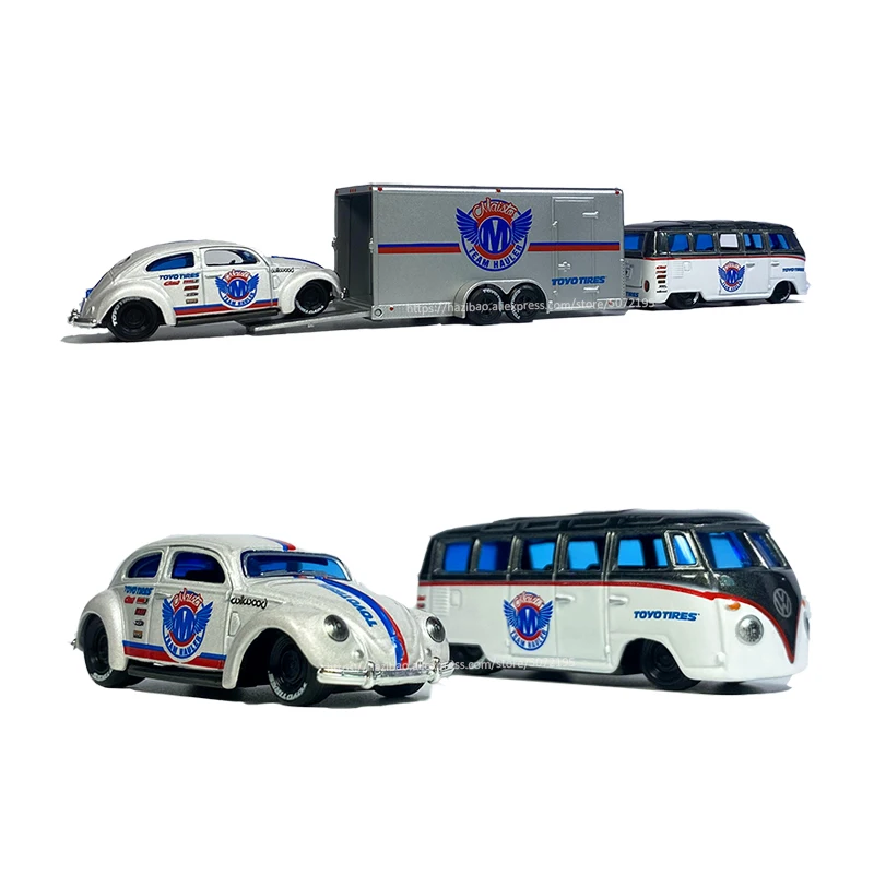 Maisto 1:64 Design Team Haulers Volkswagen Van Samba Car Trailer Volkswagen Beetle Car model collection gift Toy boy