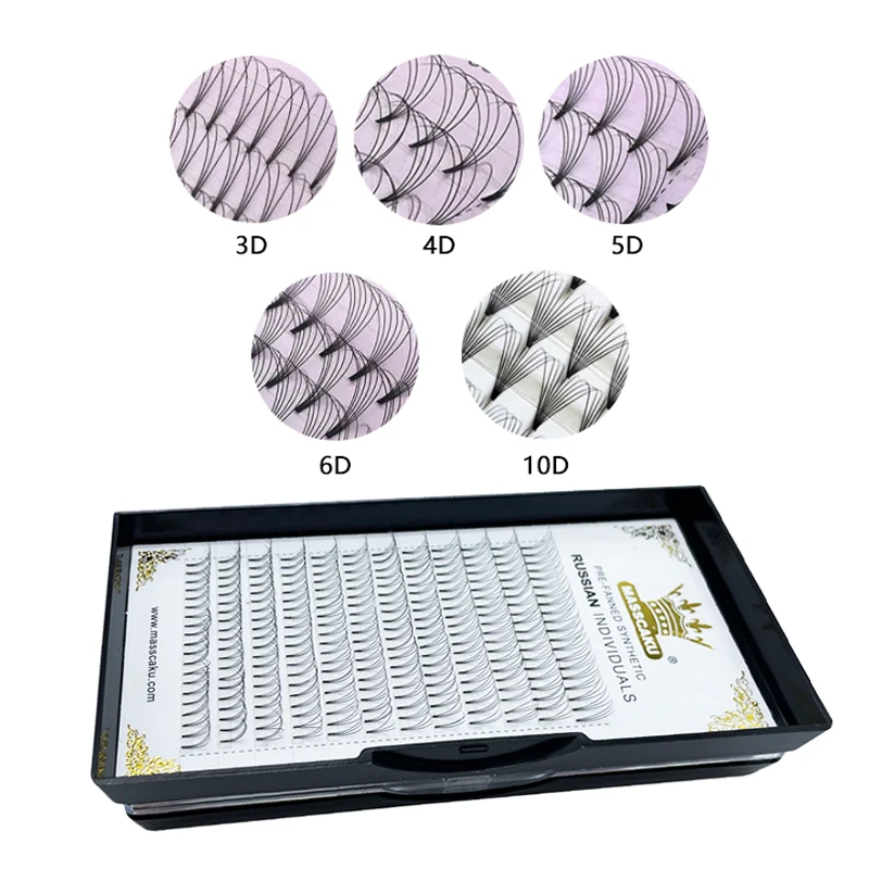 MASSCAKU 3d/4d/5d/6d/10d Premade Volume Fans Eyelashes Soft Short Stem Russian Heat Bonded False Eyelash Extensions