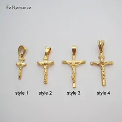 7 STYLES YELLOW GOLD PLATED 18INCH WATER WAVE CHAIN JESUS CHRIST ON IT PLAIN SURFACE INRI PENDANT CROSS NECKLACE