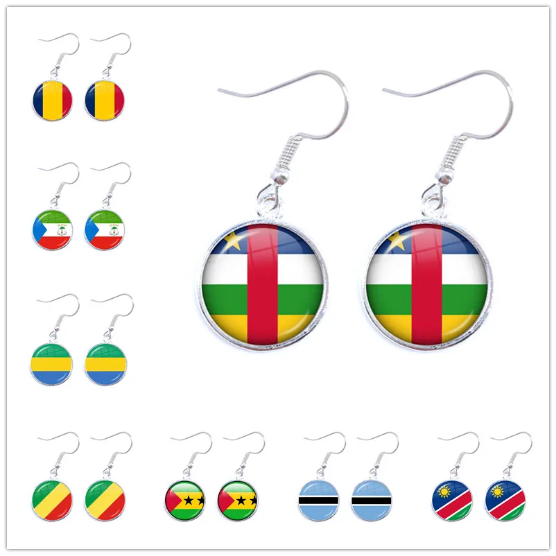 Chad,Central African,Equatorial Guinea,Gabonese,Congo,Sao Tome And Principe National Flag Glass Cabochon Drop Earring Jewelry