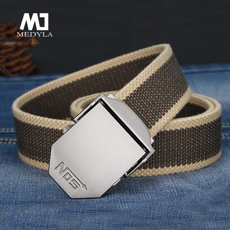 

MEDYLA Canvas Belts Striped Adult Fashion Men Belt Ultra Long 140cm Canvas Belt Man Automatic Buckle Knitted Belts