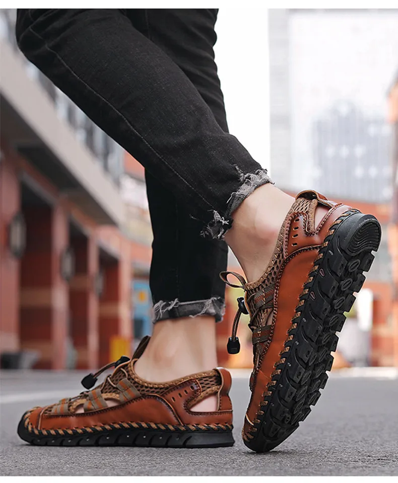 Heißer Verkauf Sommer männer Sandalen Im Freien Nicht-slip männer Strand Sandalen Handarbeit Aus Echtem Leder männer Schuhe mode Männer Turnschuhe – Detail 11