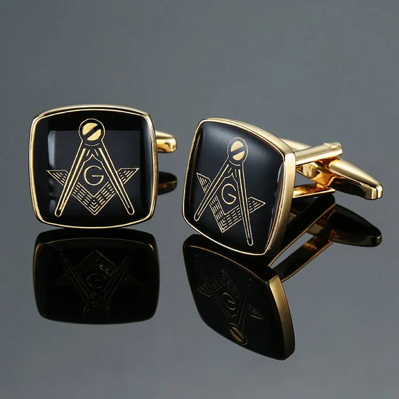 

Gold Masonic Cufflinks new fashion jewelry fashion shirt letter Cufflinks men's business suit button pin gift