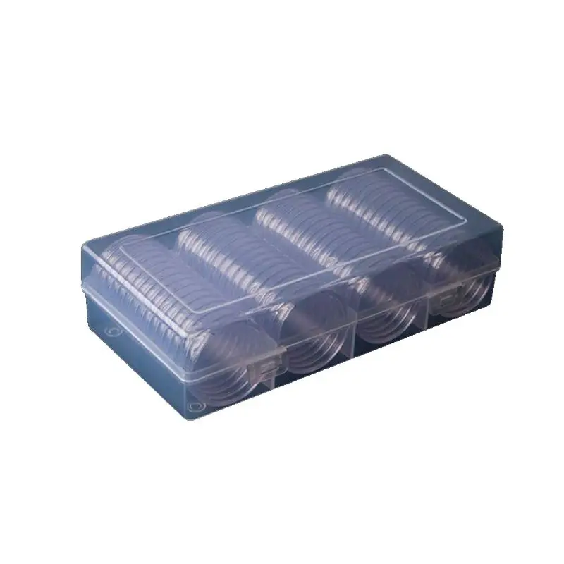 60Pcs Clear Round 41mm Direct Fit Coin Capsules Holder Display Collection Case With Storage Box For 1 oz American Silver