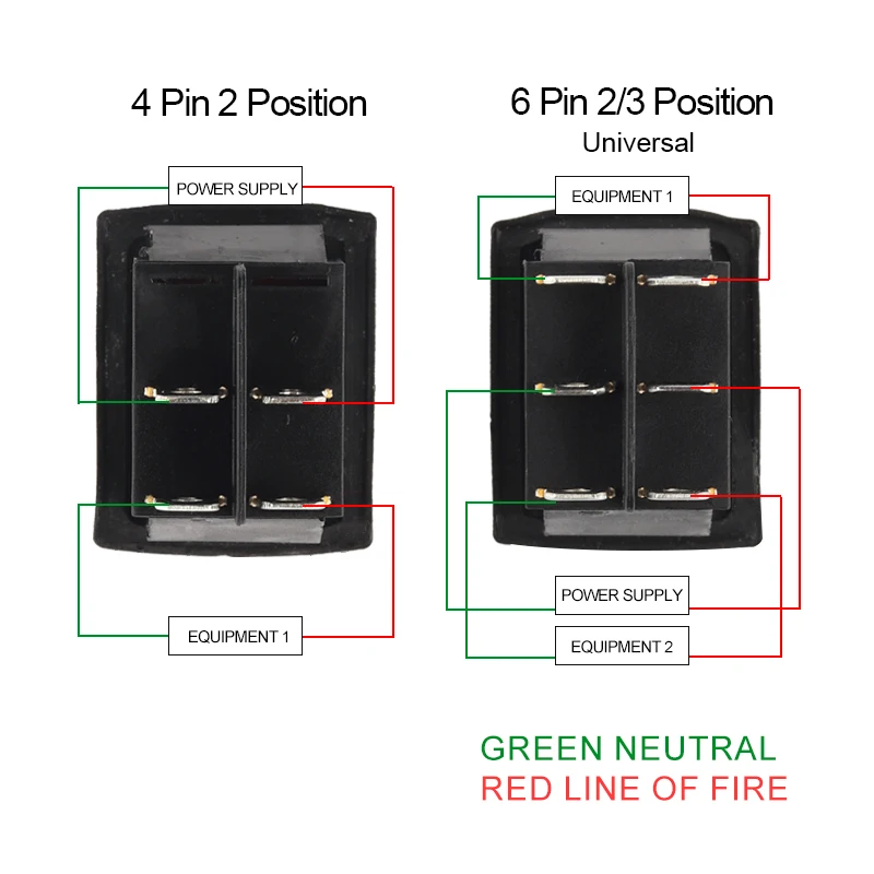 1PCS 36x29mm Heavy Duty Waterproof Rocker Switch 4/6Pin 2/3 Position Light Illuminated 16A 250V KCD4 DPDT Toggle Rocker Switch