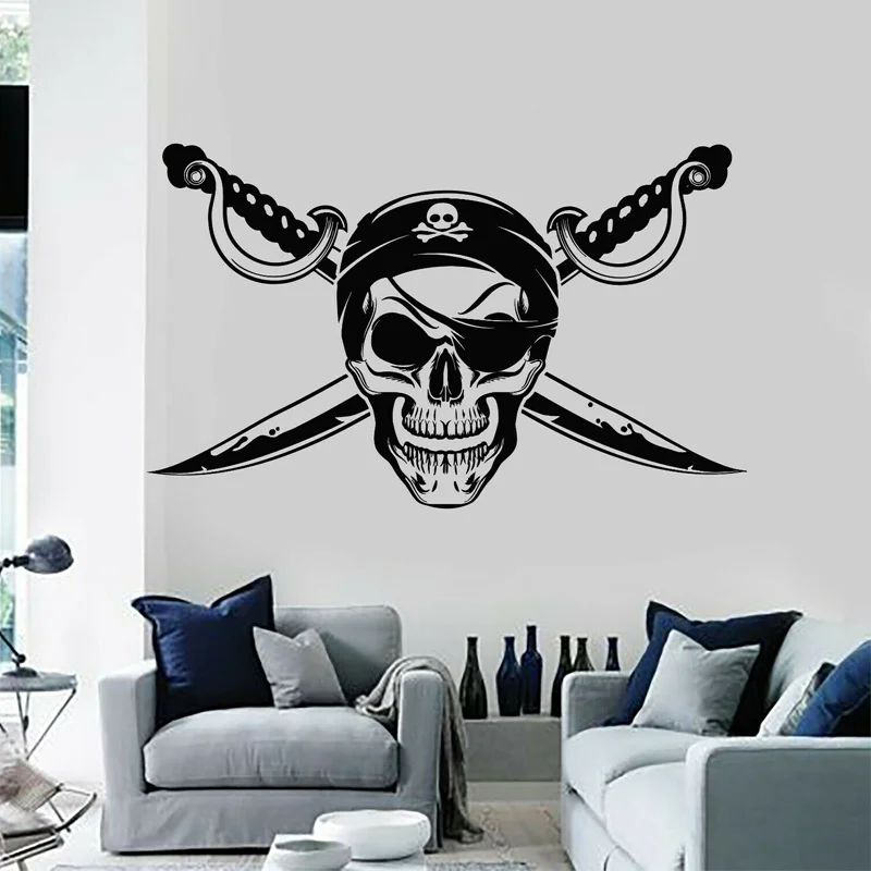 Sea Bandits Pirate Symbols Skull and Bones Wall Sticker Vinyl Nautical Home Decor Room Skeleton Swords Wall Decals Murals A947