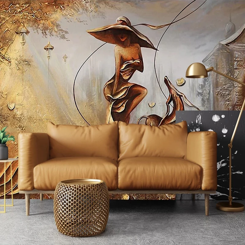 Custom Photo Tree For Bedroom Walls 3D Stereoscopic Embossed Golden Beauty Art Mural European Style Street View Wallpaper