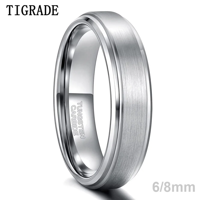 Tigrade Tungsten Carbide Ring for Man Wedding engagement Band 6/8mm Silver Color Brand Classic Design Engraving Rings size 15