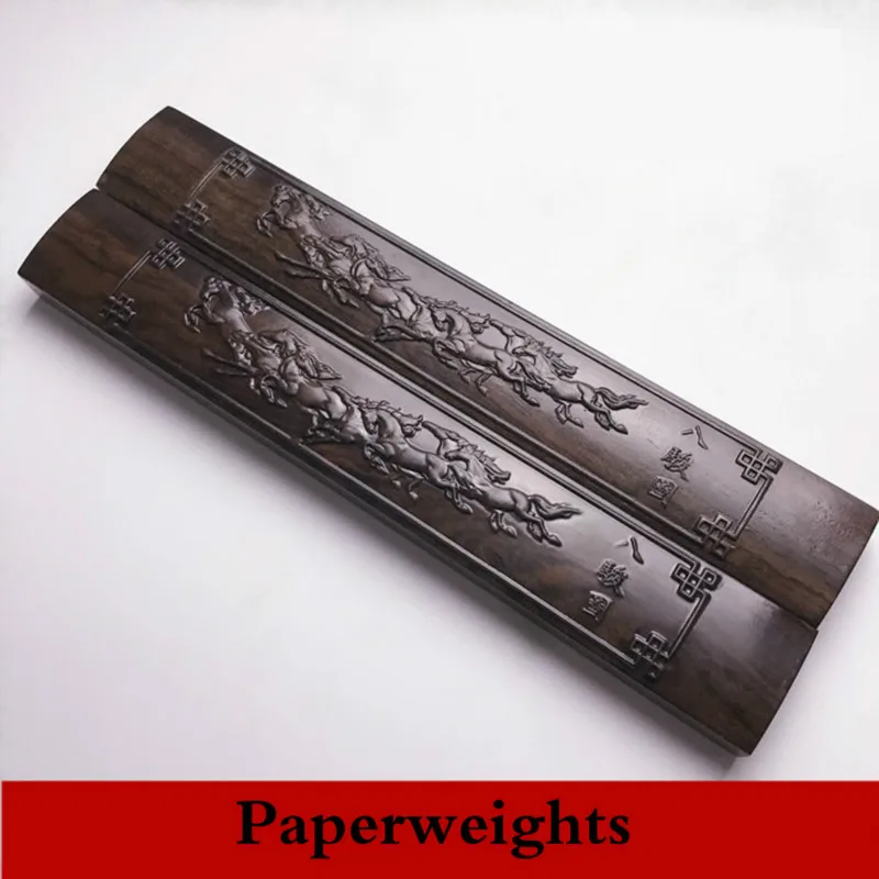 2pcs Paperweight Solid Wood Chinese Calligraphy Painting Special Paperweights Huzhou Classical Carving Crafts PaperWeights