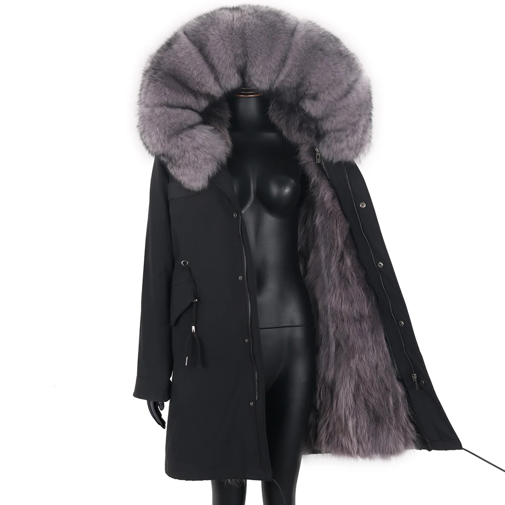 

Real Raccoon Fur Collar Women Coat Parkas Female Coat 2021 Winter Jacket Natrual Fox Fur Women's Waterproof Detachable Parka