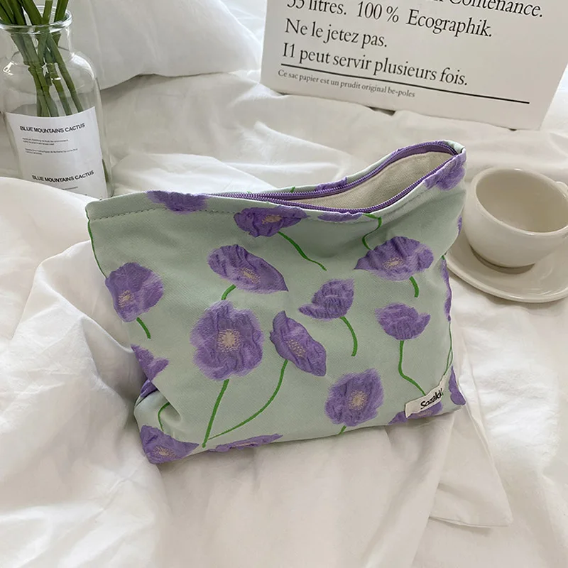 3pcs Cosmetic Bags Women Polyester Large Capacity Floral Protable Zipper Storage Bag