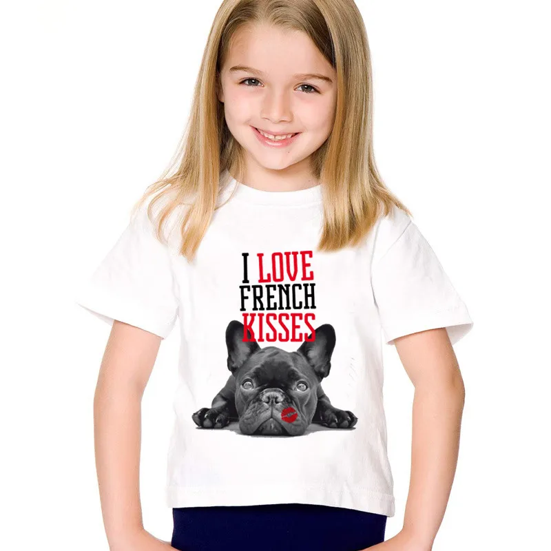 Fashion Print I Love French Bulldog Kisses Children T-shirts Kids Funny Summer Tees Boys/Girls Casual Tops Baby Clothes