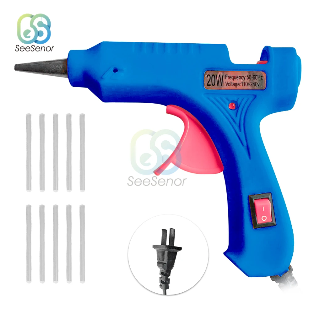 Hot Melt Glue Gun 20W with 7mm Glue Sticks Mini Industrial Guns Heat Temperature Thermo Electric Repair Tool 110V 220V