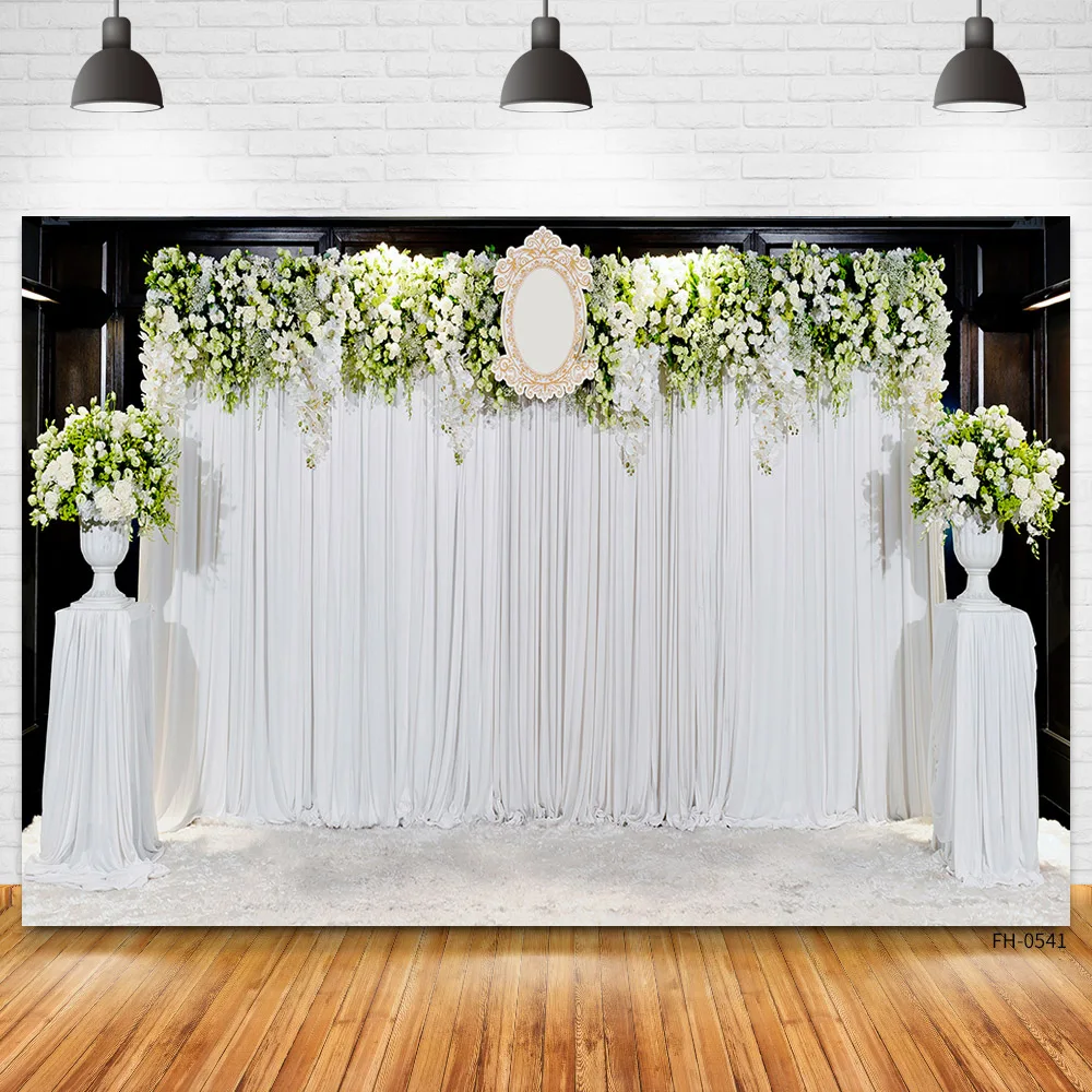 White Curtain Flower Decoration Banner Backdrop Wedding Party Photography Background Bridal Shower Photographic For Photo Studio