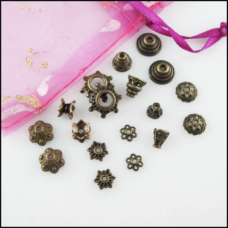 Fashion New Flower Crown Cone Star Square Connectors Antiqued Bronze Color End Bead Caps