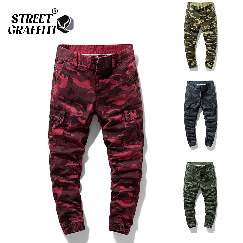 2023 New Spring Men's Cotton Cargo Pants Clothing Autumn Casual Fashion Elastic Waist Quality Camouflage Tipo Cargo Pants Men