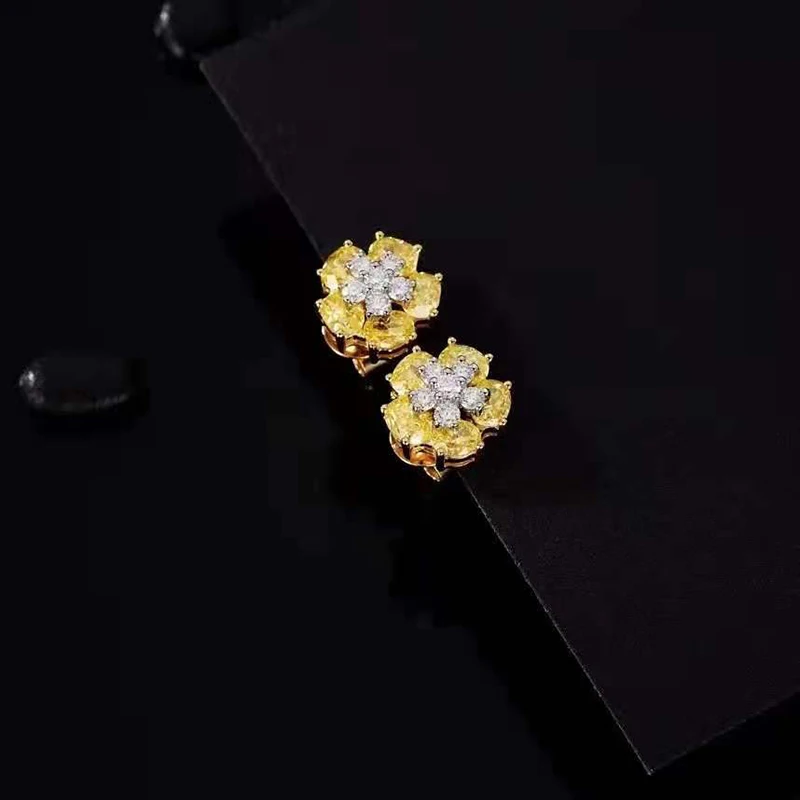 18K-Gold Real Diamond Stud Earring For Women Engagement Party Gift Au750 Wedding Jewelry