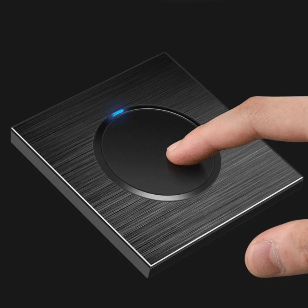 SANDIY 1/2/3 Gang 1/2 Way Luxurious Random Click On / Off Wall Light Switch With LED Indicator Aluminum Metal Panel Controller