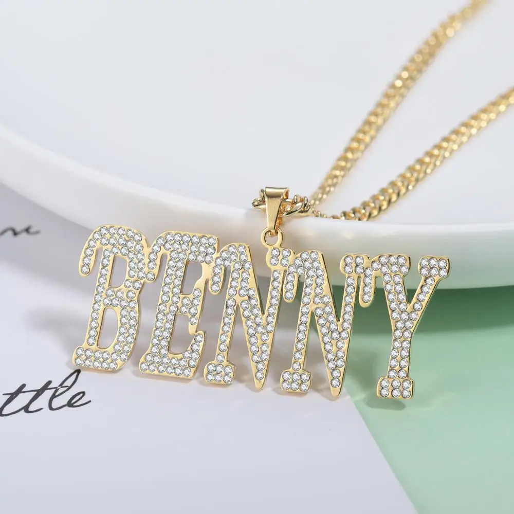 Italic Letters Cuban Chain Necklace / Pendant Personalized Custom Name Bling Jewelry Hip-hop High Stainless Steel Gift choker