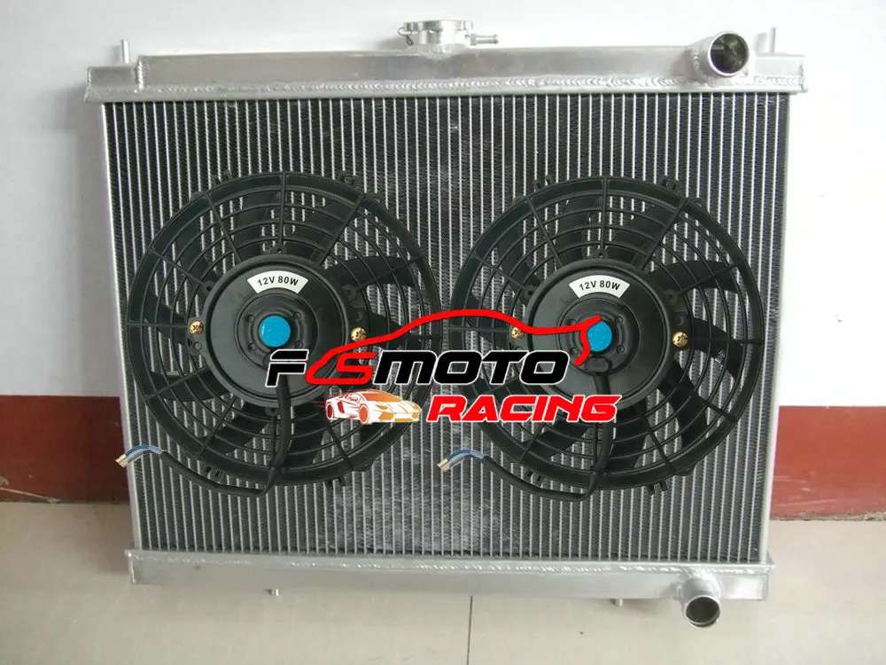 Aluminum Radiator + Fans For Nis-san Skyline GTR BNR34 R34 V-Spec Z-Tune RB26DETT Twin Turbo 2.6L L6 1999-2002 MT