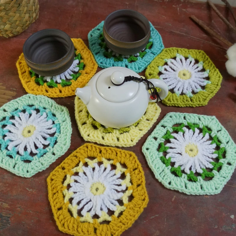 

Crochet Doilies Coasters hexagon Table Mats Decoration Handmade Crochet Cup Pad 12cm 20pcs/lot