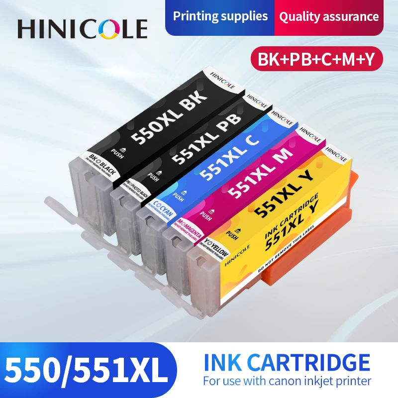 Hinicool-cartucho de tinta PGI 550 551, Compatible con Canon PIXMA IP7250, MG5450, MX925, MG5550, MG6450, MG5650, MG6650, IX6850, MX725, MX925