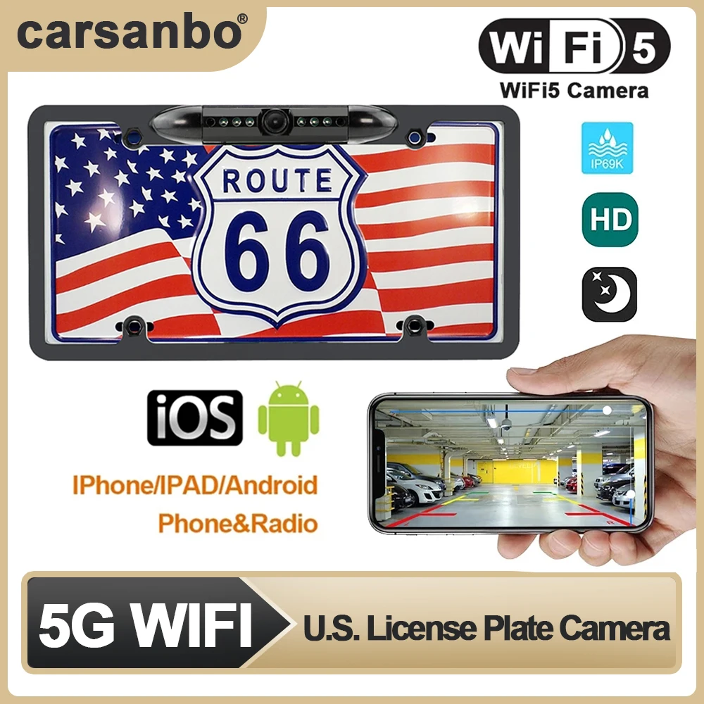 

Car Wifi5 Rear View Camera, Wireless 720P HD Camera with Infrared LED, Used for American License Plate, Suitable for IOS/Android