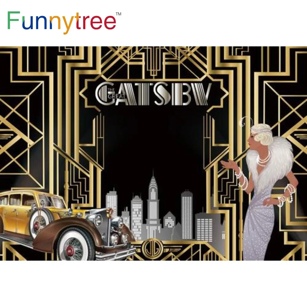 

Металлический фон Funnytree для дня рождения, праздник для взрослых в стиле ретро, 20-х годов, товары для выпусквечерние вечера, декоративный фон, реквизит для фотобудки