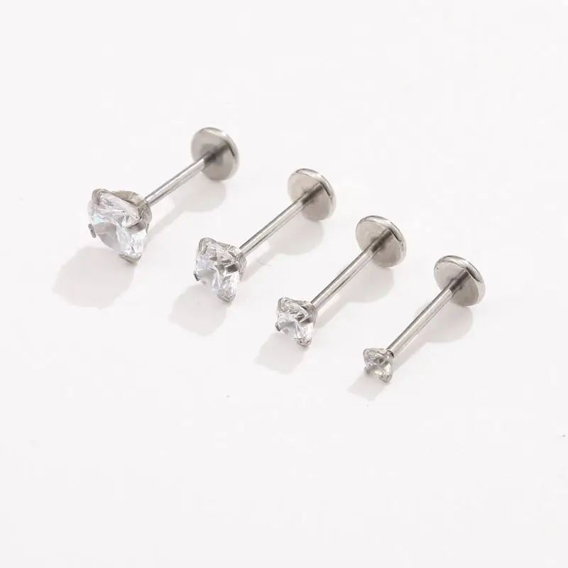 2 Pieces 20G Threadless Lip ring Tragus Ear Surgical Steel Push in Labret with Cubic Ziron Body Piercing Jewelry