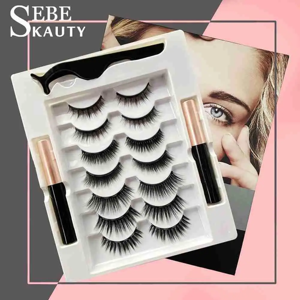 Juego de siete pares de pestañas magnéticas, tira completa Natural, maquillaje cilios, pestañas gruesas, delineador de ojos, volumen espectacular, sintético Fal R0F4