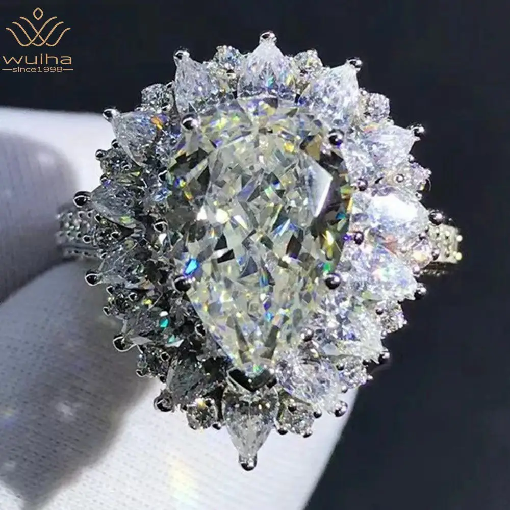 

WUIHA Luxury Solid 925 Sterling Silver Pear 3EX 4CT VVS D Color Created Moissanite Gemstone Wedding Engagement Ring Fine Jewelry