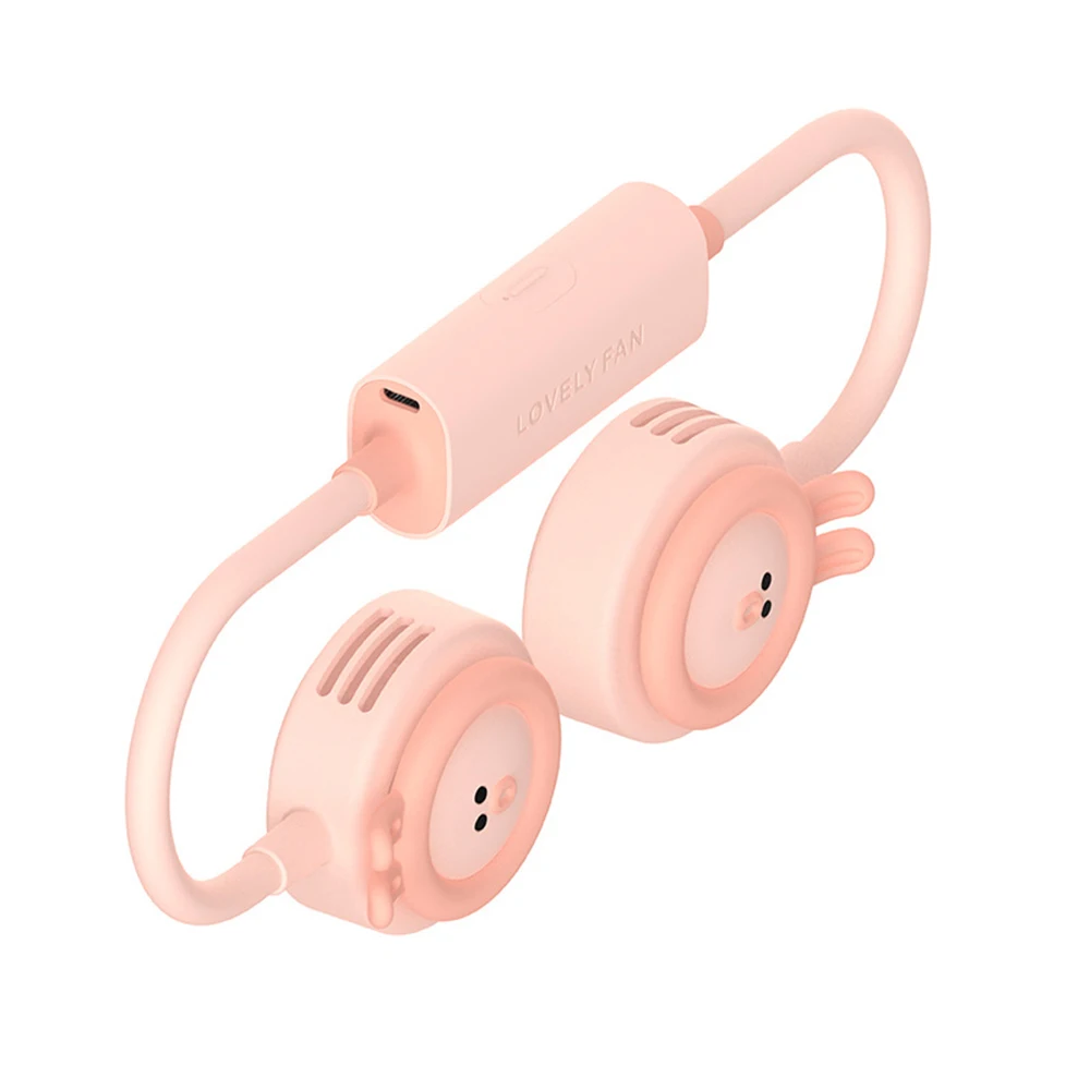 Mini ventilador portátil mãos-livres pendurar ao redor do pescoço recarregável à pilha doce rosa esporte ventilador de refrigeração usb