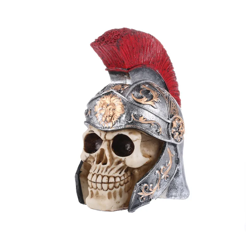 Moquerry Helmet Skull Armor Warrior Statues Skull Handicraft Resin Human Skulls Head Sculptures Home Decoration Halloween