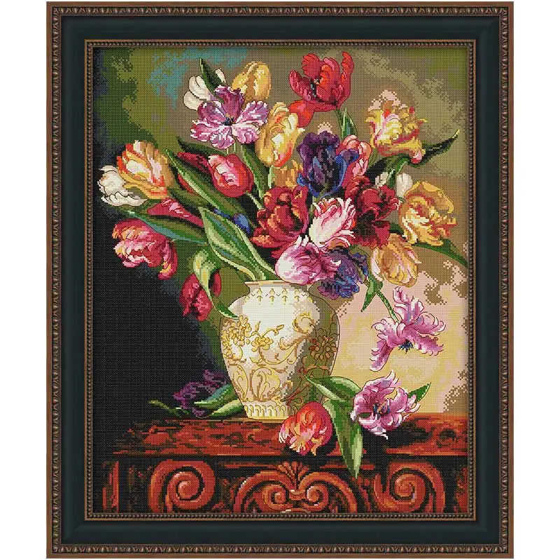 Tulip Vase Flower Patterns Counted Cross Stitch 11CT 14CT Cross Stitch Set Wholesale DMC Cross-stitch Kit Embroidery Needlework