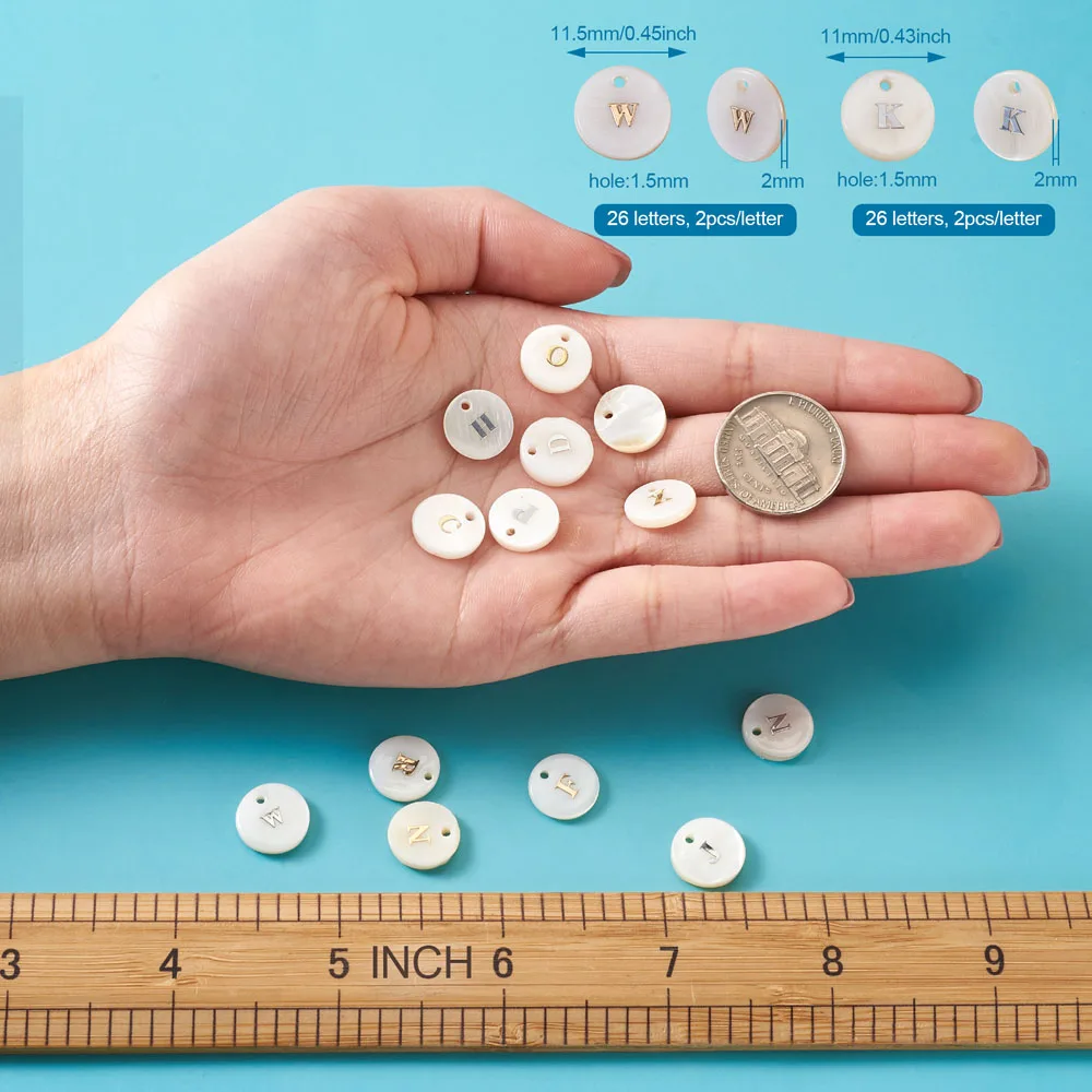 Natural Freshwater Shell Charms Flat Round Number Letter Pendants Alphabet Seashell Beads For Bracelet Necklace Jewelry Making