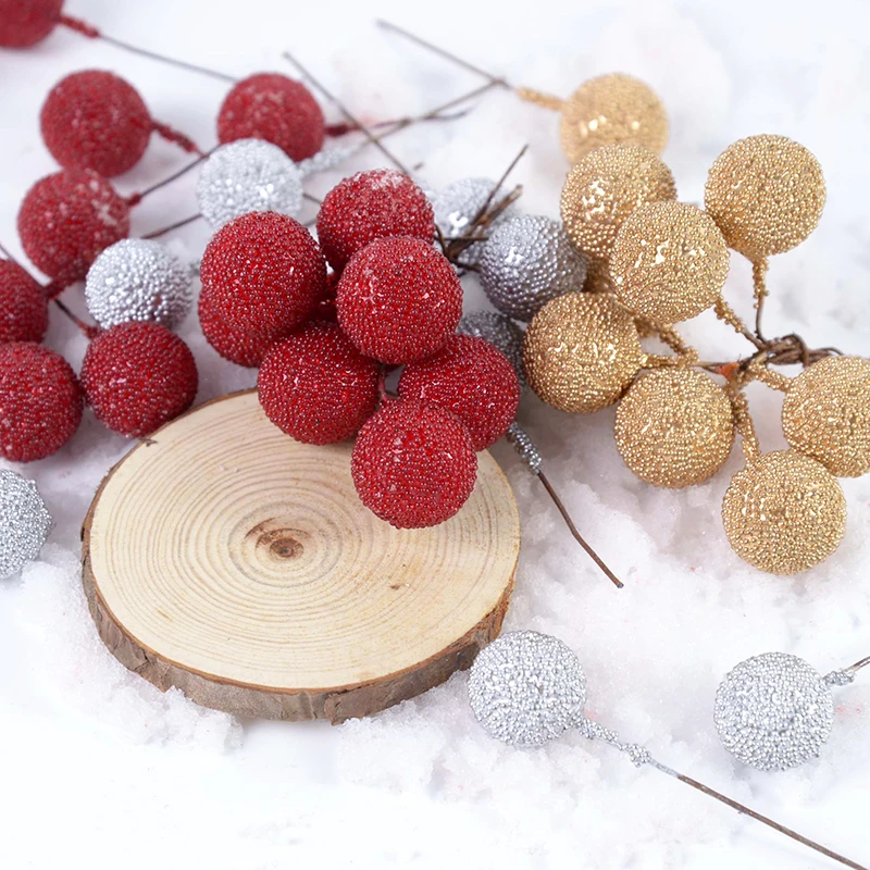 Künstliche Schaum Staubblatt Obst Berry Gold Silber Rote kirsche perlglanz staubblatt hochzeit Weihnachten decor DIY geschenk box Kränze – Detail 16