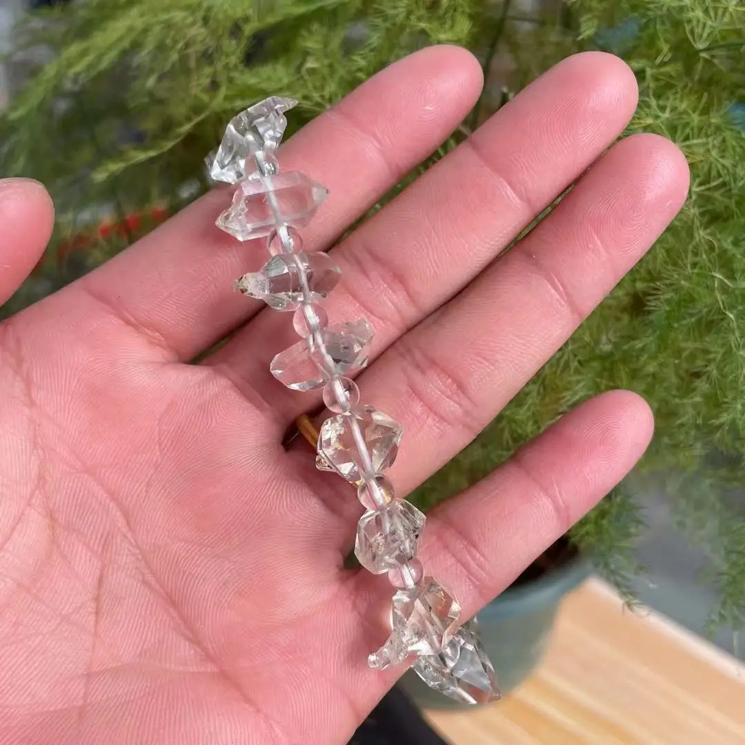 Diamond bracelet with natural rock and mineral herkimer raw quartz crystal bracelet