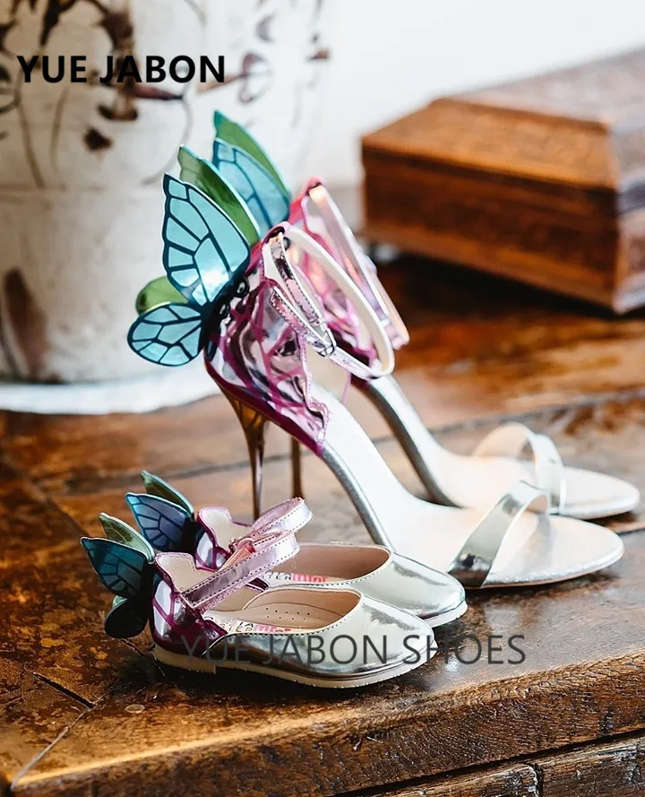 Multi-color embroidered high heels gladiator buckle strap pumps open toe stiletto Sandals women Patchwork Butterfly Sexy Shoes