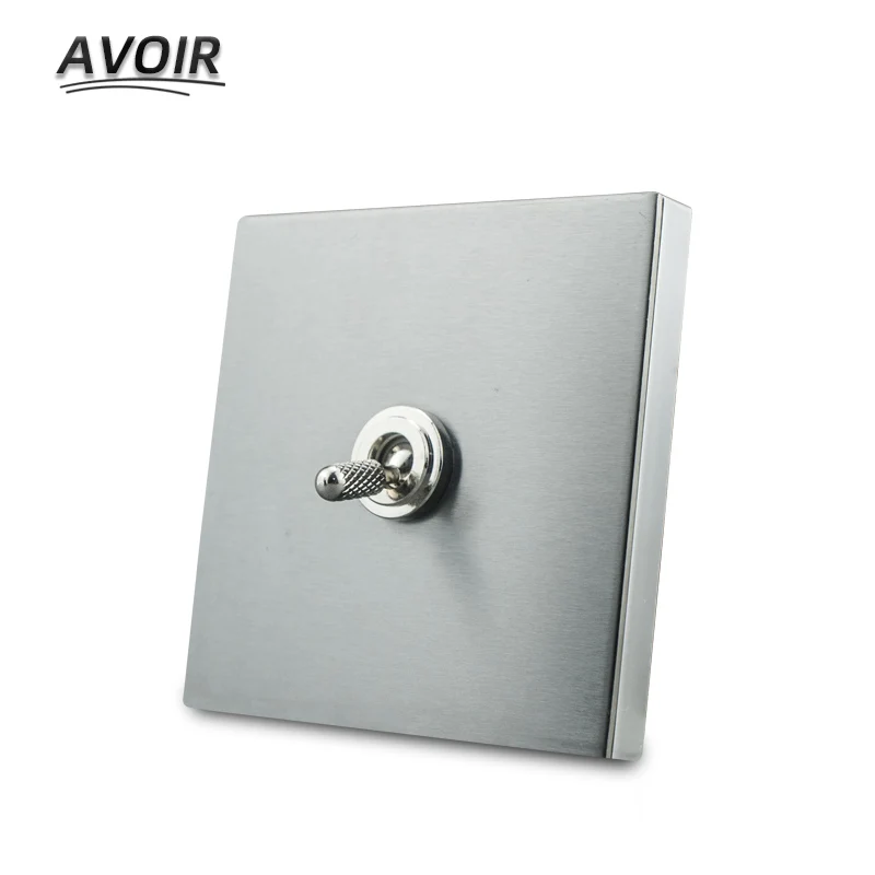 

Avoir Wall Light Switch Brass Lever Retro Toggle Switch 1 2 3Gang 2Way Silver Stainless Steel Panel Electrical Outlet Multi Plug