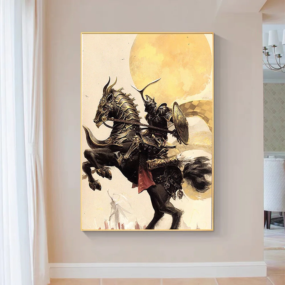 

SP067 Silk Cloth Wall Poster fantasy warrior man and horse rear Art Home Decoration Gift