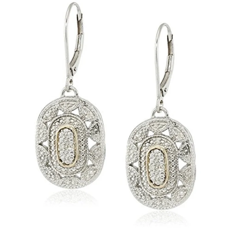 Wedding Jewelry Yellow Gold and Silver Zircon Art Deco-Style Drop Earrings