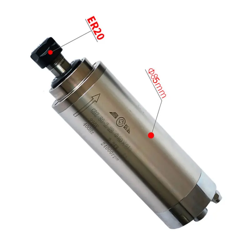 1.5KW 2.2KW Silnik wrzeciona CNC 220V 380V Chłodzona wodą Frezarka Grawerka Wał osi Z 80mm 1500W 2200W Uchwyt ER16 ER20