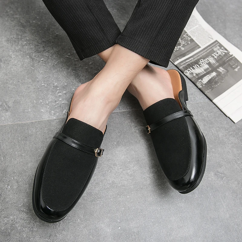 Large Size 46 47 48 Half Shoes For Men Leather Shoes Man Mules Men Casual Shoes Fashion Backless Loafers slippers Male Slides