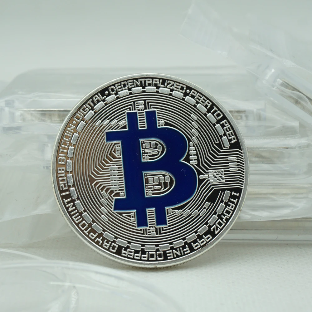 Bitcoin Enamel Blue Souvenir silver Plated Collectible Great Gift Bit Coin Art Collection Physical silver Commemorative Coins