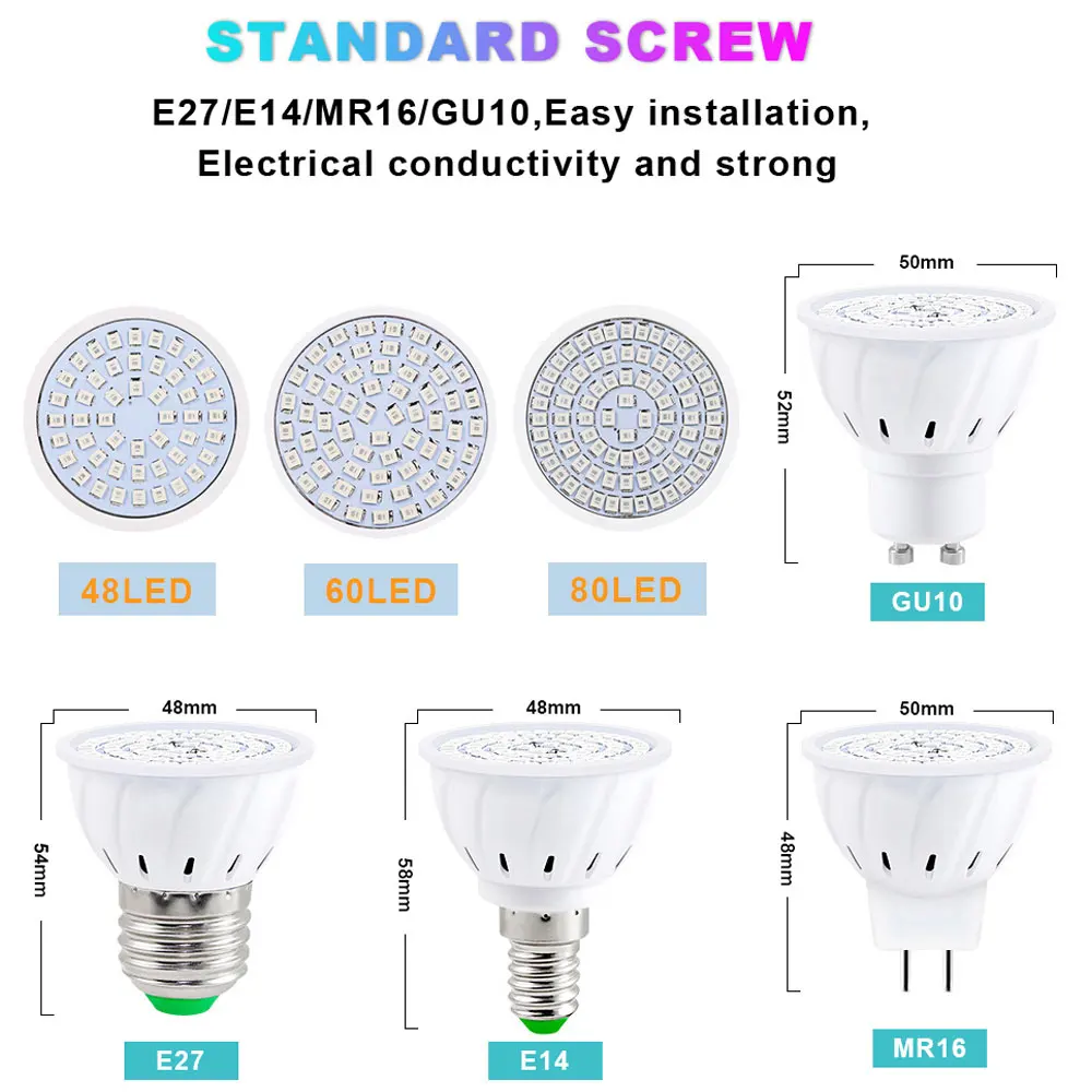 3pcs/lot LED Grow Light E27 E14 MR16 GU10 LED Full Spectrum Greenhouse Hydroponic Seeding Grow Plant Lamp Flower Indoor Lighting
