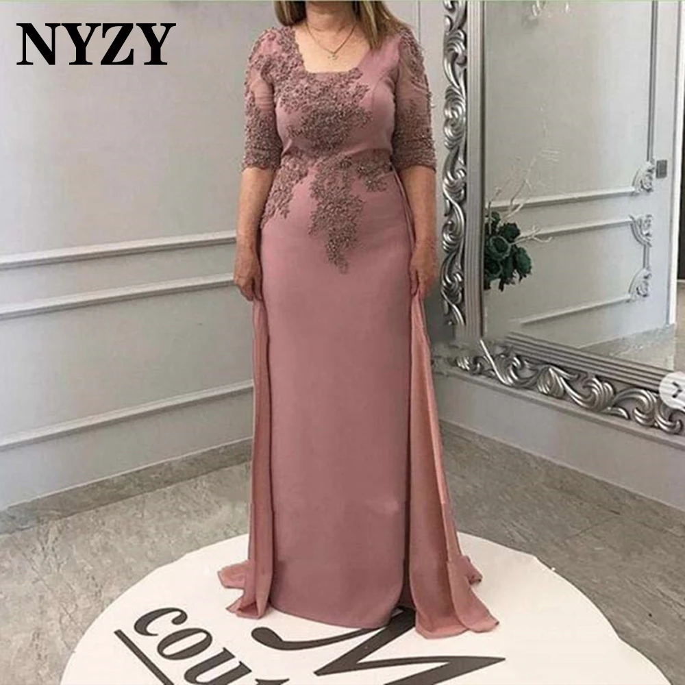 

NYZY M364 Elegant Square Neck Half Sleeves Mother of the Bride Dresses Long 2021 wedding party guest wear vestidos de fiesta