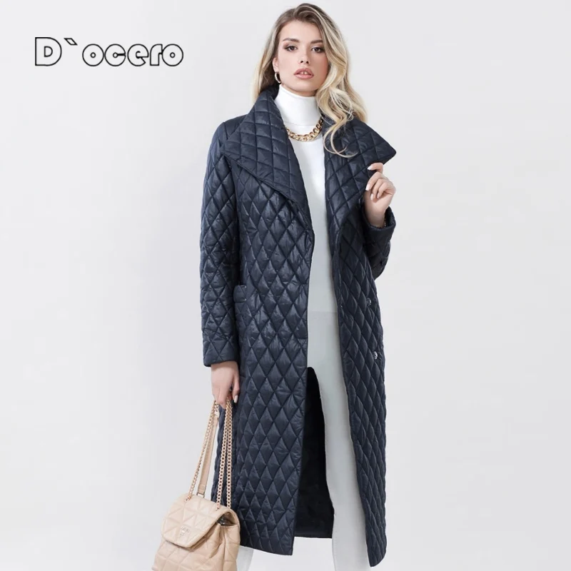 D\'OCERO 2022 piumino invernale da donna Fashion Long Classic Plaid Parka capispalla di alta qualità cappotto trapuntato imbottito di marca