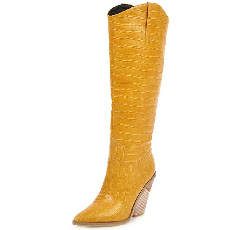 Faux Leather Knee High Boots for Women Pointed Toe High Heel Female Boots New Winter Fashion Woman Shoes Long Booties WSH3458